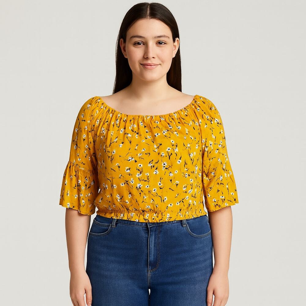 Excellent Condition Bleuh Ciel Juniors Floral Cutout Back Blouse Size Large